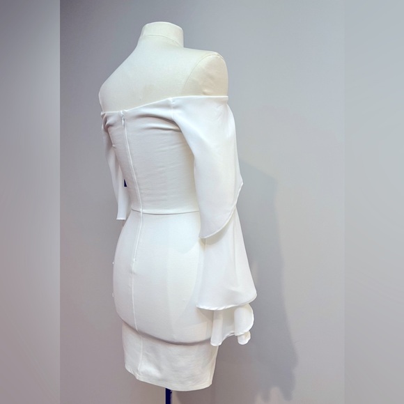 WHITE MIDI OFF THE SHOULDER DRESS WITH CHIFFON FLUTTER SLEEVES - Picture 7 of 9